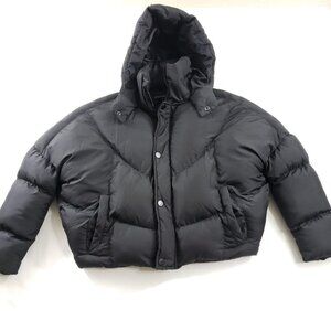 PRETTYLITTLETHINGS♡BLACK PEACH SKIN CROPPED BUBBLE PUFFER JACKET Size 00